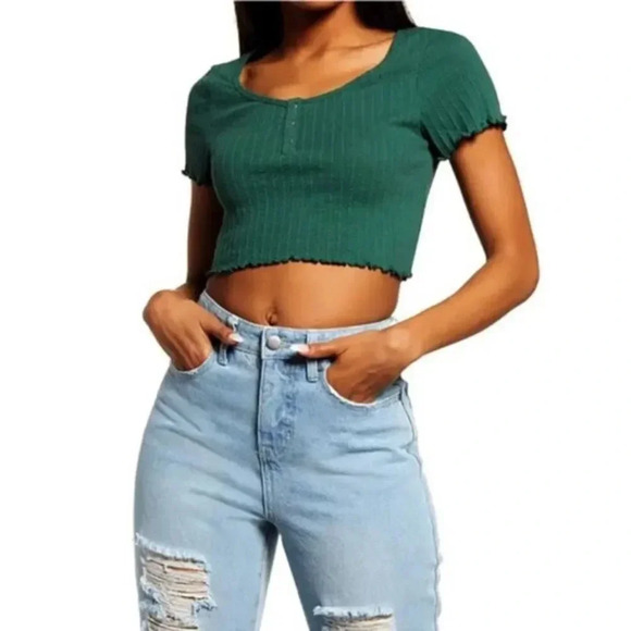 BP Green Ribbed Cropped Top - Picture 1 of 7
